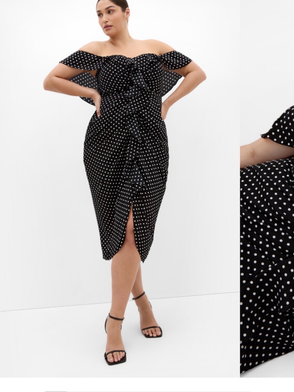 City Chic Black & White Polka Dot Off-Shoulder Midi Dress